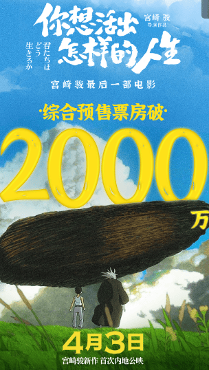 宫崎骏新作预售票房破2000万 持续领跑清明档