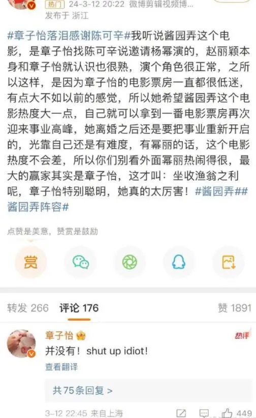 章子怡怒怼网友，否认靠赵丽颖杨幂带热度，坐收渔翁之利