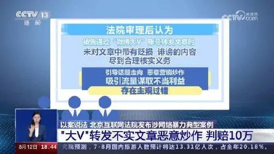 “娱乐大V”转发不实文章恶意炒作 判公开道歉并赔10万元