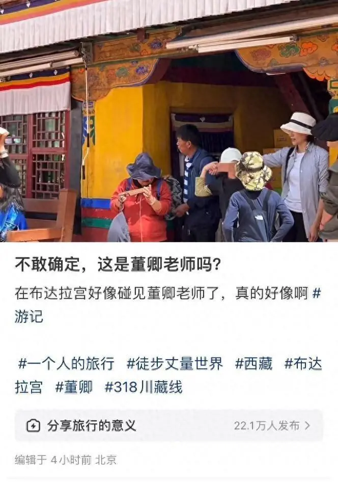 50岁董卿携10岁儿子游布达拉宫，手臂骨瘦如柴，晒得黝黑好接地气