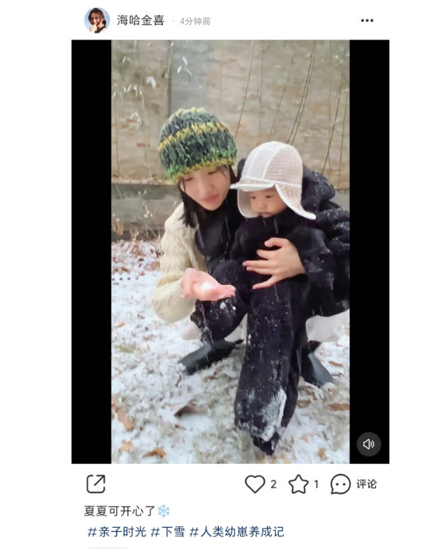 李亚鹏妻子带女儿外出玩雪 奶奶与孙女有爱互动